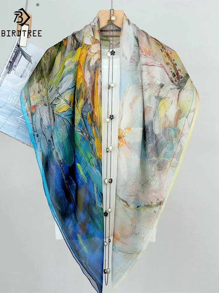 

BirdTree, 100% настоящий гладкий элегантный платок, 103 см с цветочным принтом, шикарный шарф в стиле ретро для мамы в подарок, новинка осени 2024 года A47621QM