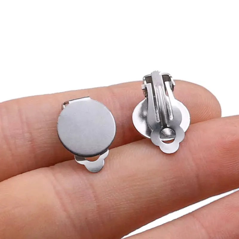 10 sztuk/partia klips do ucha ze stali nierdzewnej Cabochon puste ustawienia podstawy Fit 8/10/12/14mm DIY kolczyk komponenty do wyrobu biżuterii akcesoria — zdjęcie 2
