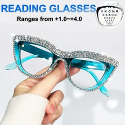 Cat Eye Rhinestone Reading Glasses Elegant Fashion Glitter Eyeglasses Readers for Women Men from +1.0 to +4.0