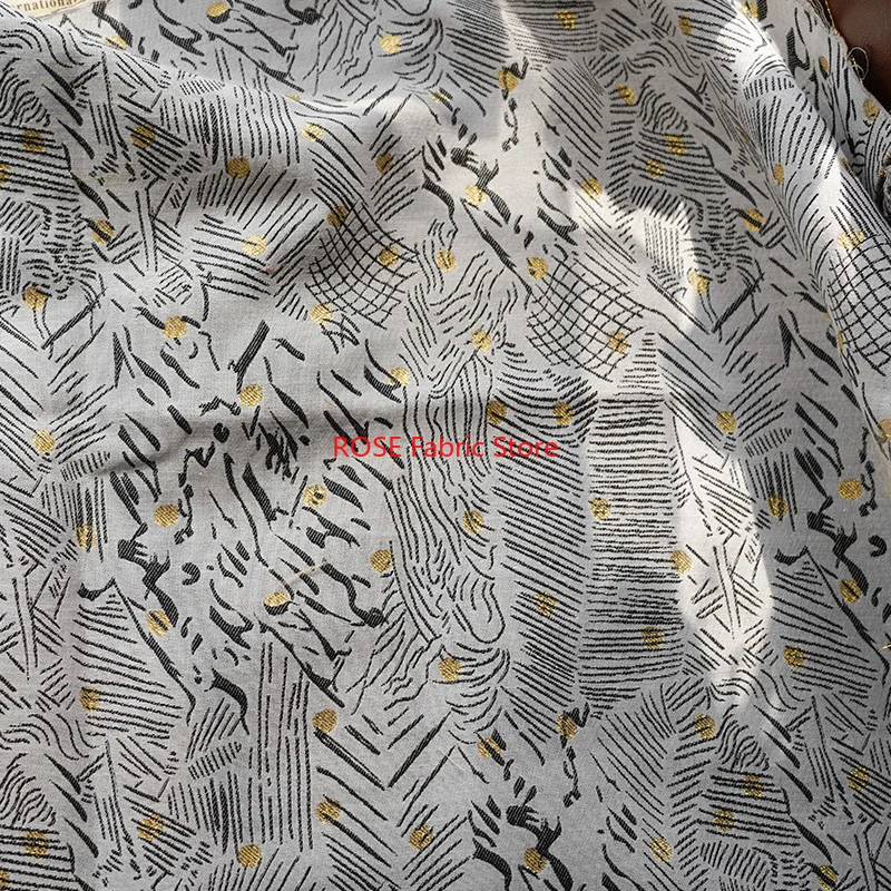 1 meter Black White Gold Mixed Color Irregular Line Stitching Jacquard Fabric Women's Fashion Coat Dress DIY Sewing Fabric