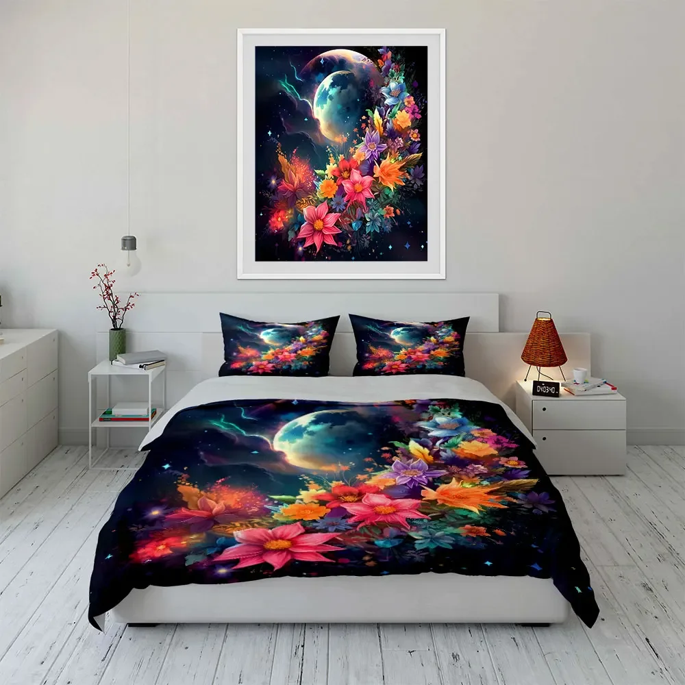 Floral Lunar Night Art Decor Multiple sizes kid's and adults' bedroom Exquisite 3PC bedding set, gift