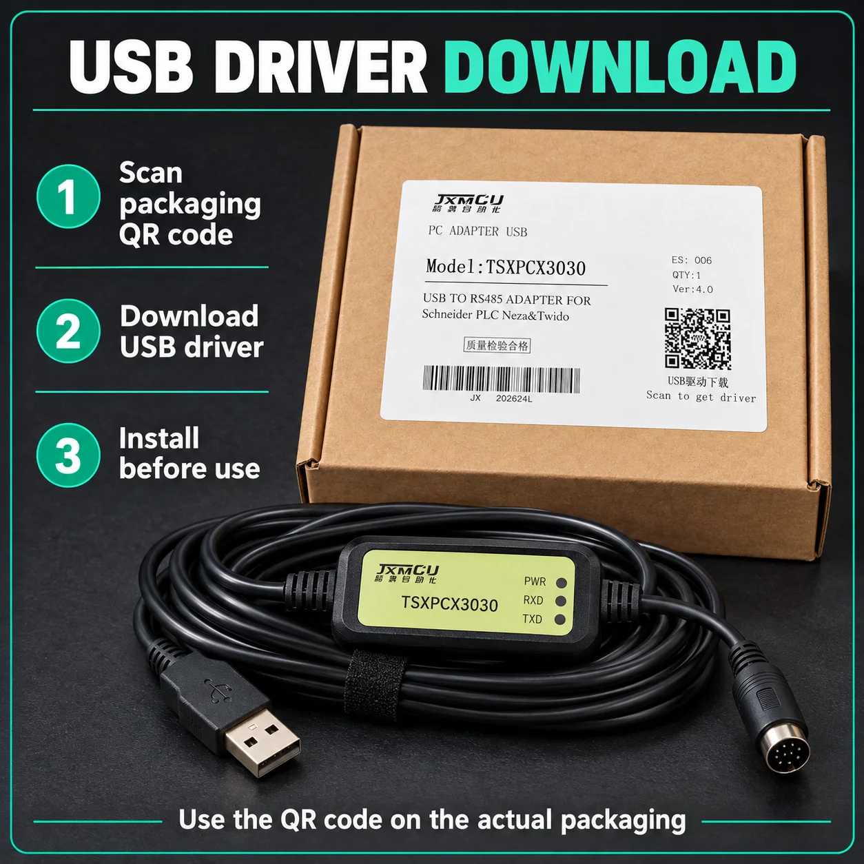 TSXPCX3030 3M USB PLC Communication Adapter for Schneider TWIDO NEZA TSX Program Download Cable 8 Pin