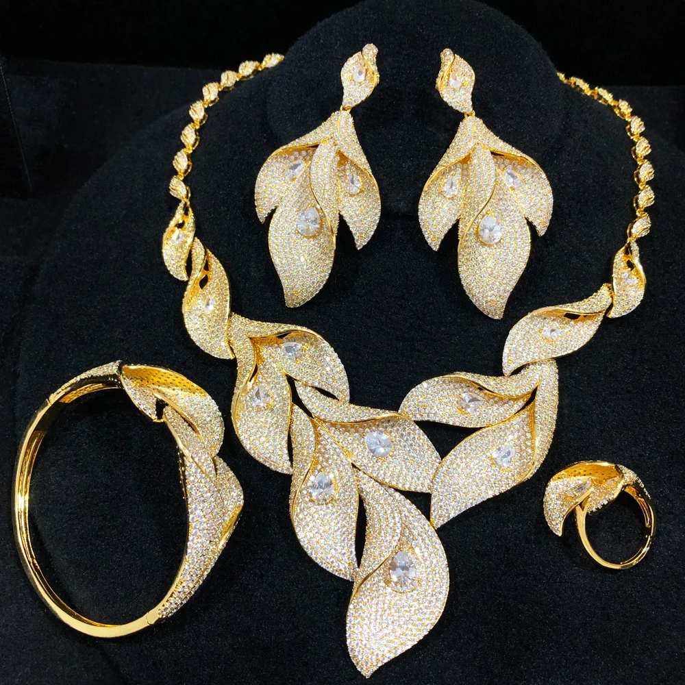 

GODKI Luxury Flower Leaf Nigerian Bridal Jewelry sets For Women Wedding Cubic Zircon CZ Dubai Gold Bridal Jewelry Set 2022