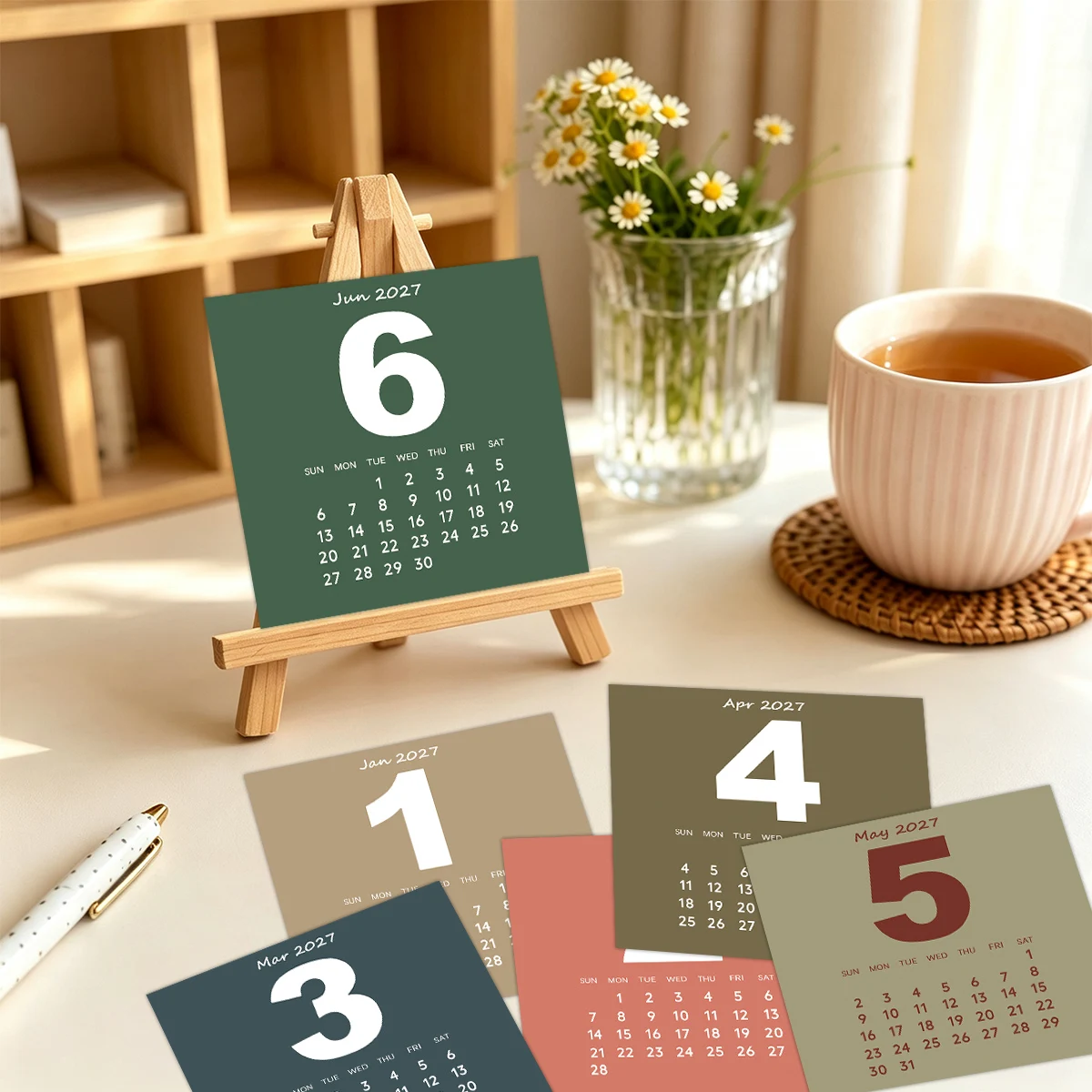 12pcs 2027 Morandi Color Square Monthly Calendar Cards,Home Office Wall Calendar Collage Kit Supplies,Gifts For Planner Lovers