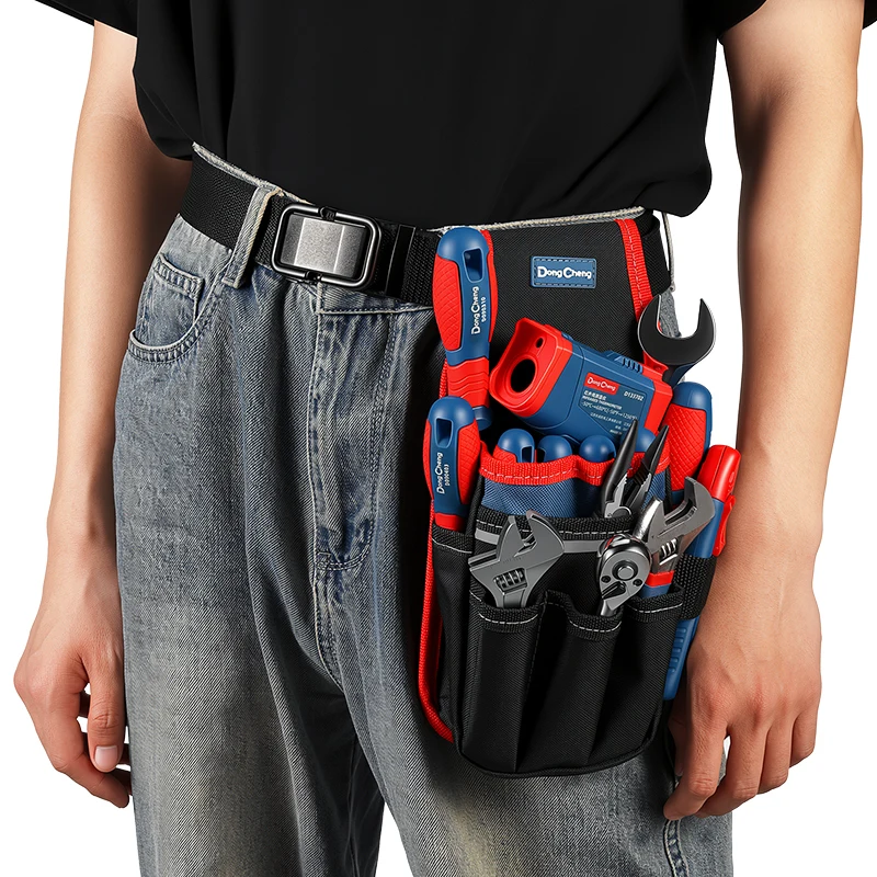 Small Portable Electrician Tool Waist Bag, Durable Oxford Cloth Multifunctional Pouch for Drill Wrench Screwdriver Storage
