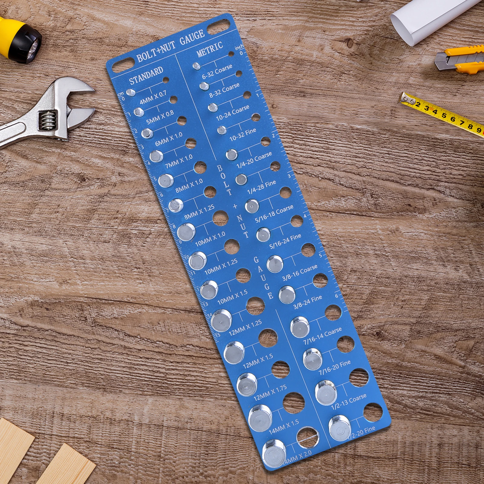 Nut and Bolt Identifier Gauge with 14 SAE & 14 Metric Sizes Bolt Size Finder for Screw Nut Bolt Size Finder Classification