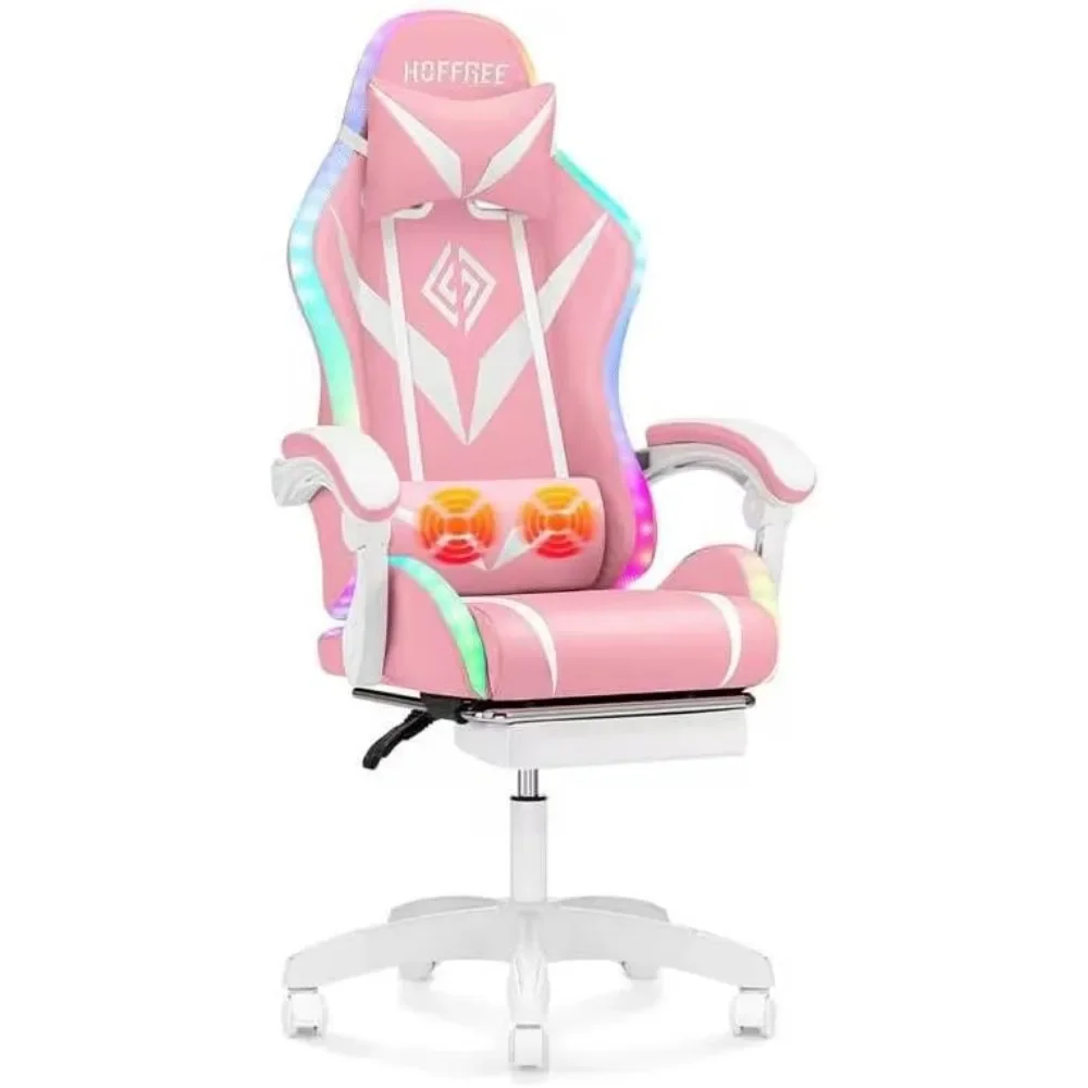 

Ergonomic Gaming Chair with LED Lights,Adjustable Footrest and Lumbar Support, High Back Massage Video Reclining Gaming Chair