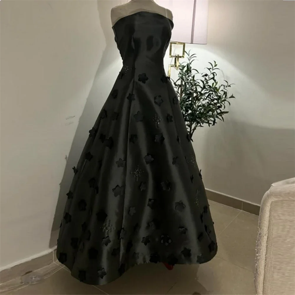 

Prom Gown Formal Evening Dress Spaghetti Strap A-line Floor Length Skirts Open Back Draped Applique Flower Bespoke Occasion Dres