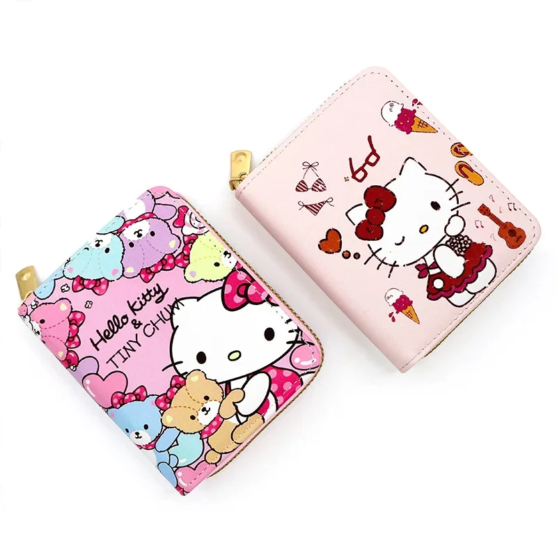 Sanrio sevimli cüzdan Hello Kitty bozuk para cüzdanı Kawaii deri kartlık kadın Pu rahat para kart çantası çocuklar için doğum günü hediyesi kızlar