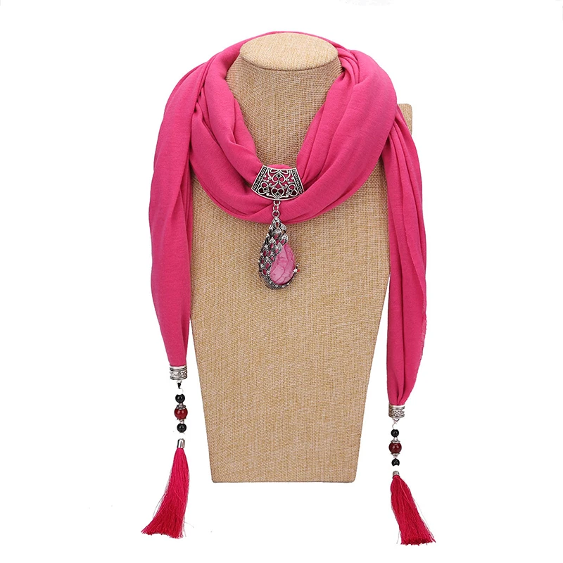 Women Scarf Ceramic Bead Pendant  Fringe Tassel Scarf Jewelry With Beads Ethnic Style Tassel Shawl Scarf Jewelry