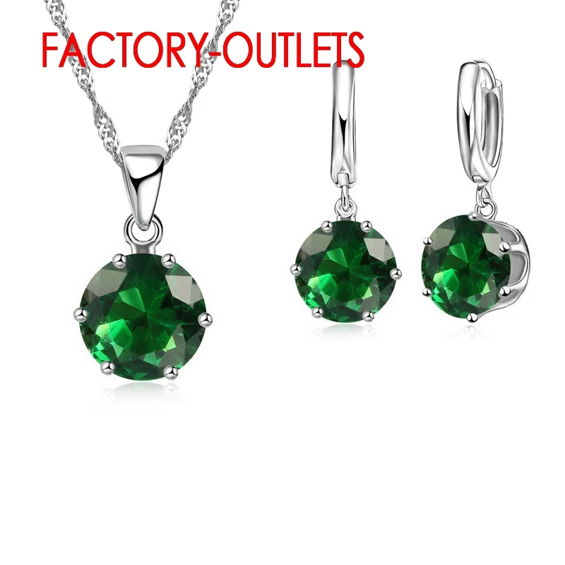 925 Sterling Silver Fashion Jewelry Set Classic 6 Claws Crystal  Necklaces Hoop Earrings Women Girls Engagement Anniversary