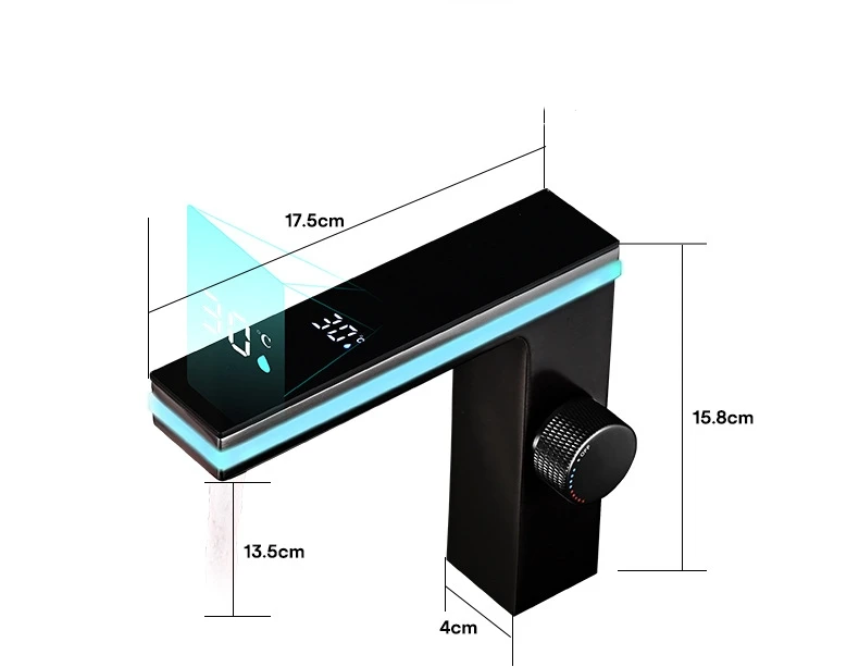 Digital Display LED Ambient Light Bathroom Faucet Single-Hole Cold Hot Water Washbasin Vanity Basin Faucet