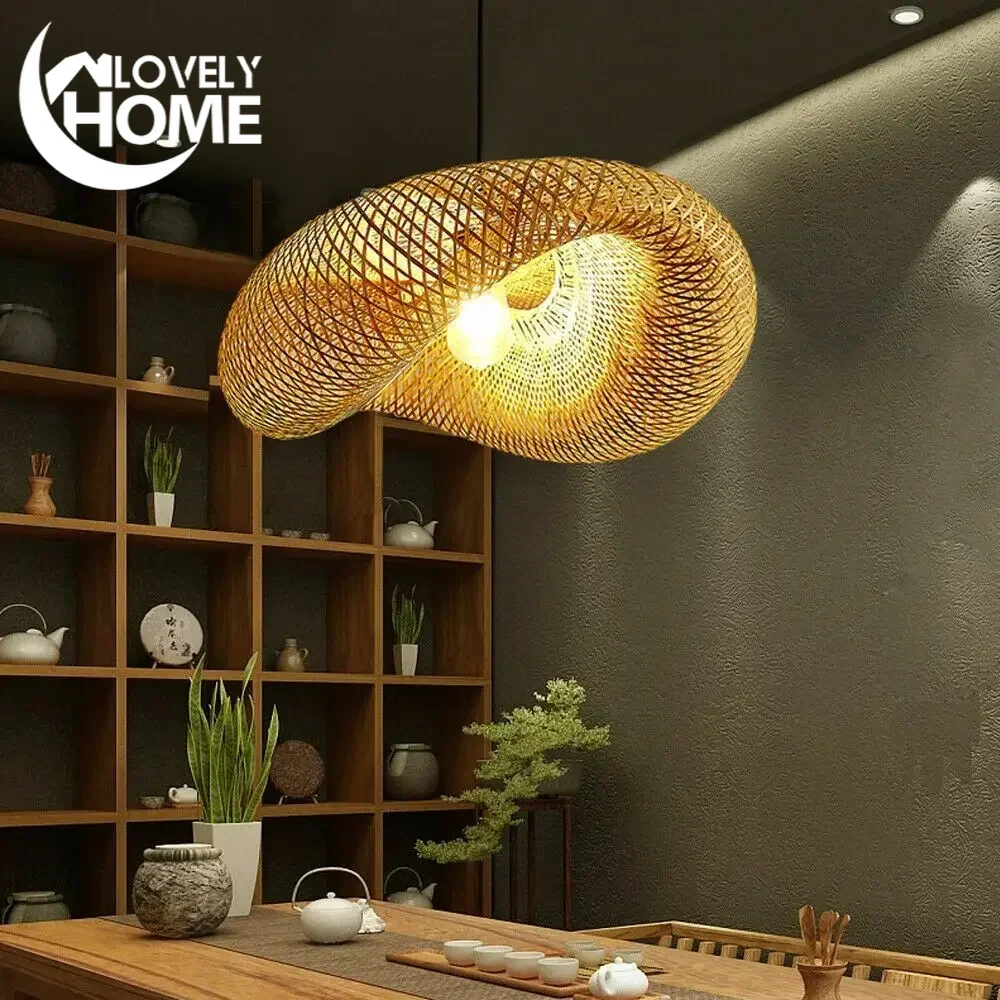 

Dia40cm Bamboo Wicker Rattan Shade Pendant Lights Restaurant E26/E27 Bamboo Chandeliers Fixture Art Asian Hanging Ceiling Lamps