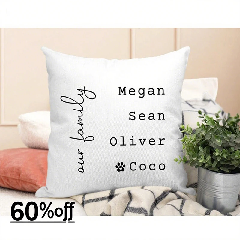 Almohada familiar personalizada con nombres, almohada para mascotas, cojines decorativos de poliéster, almohada de viaje para sofá, diseño Simple significativo para uso diario