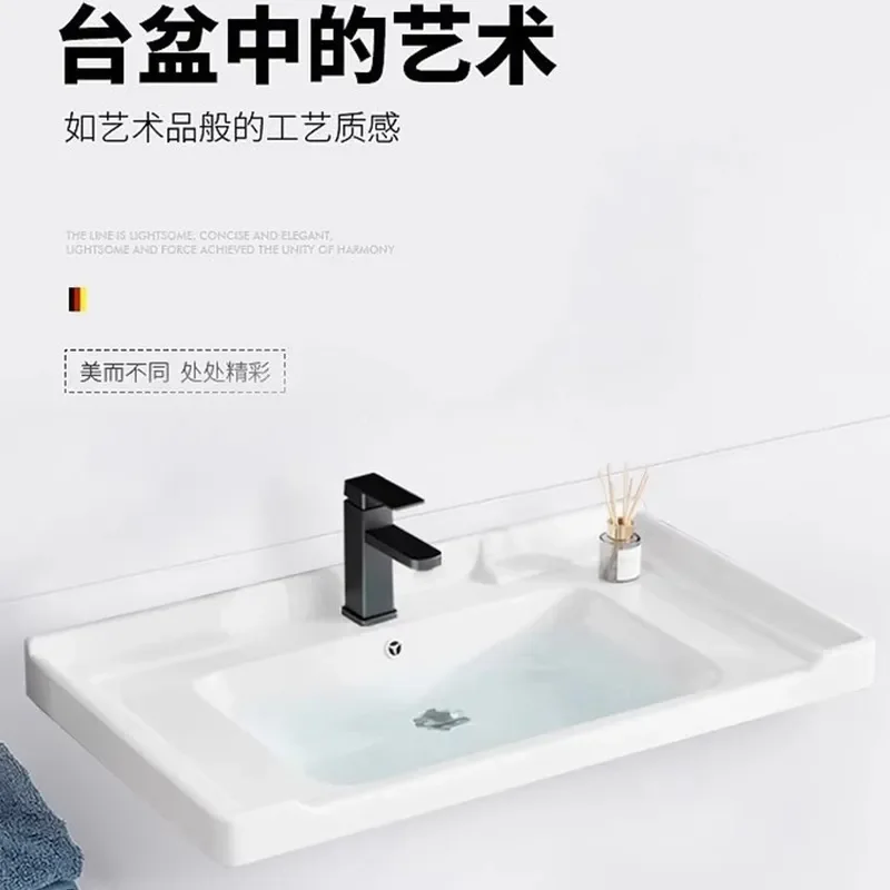 Ceramic Semi Recessed Sink Bathroom Vanity Cabinet Integrated Washbasin Unit Modern Face Basin for Home Hotel Restroom Decor