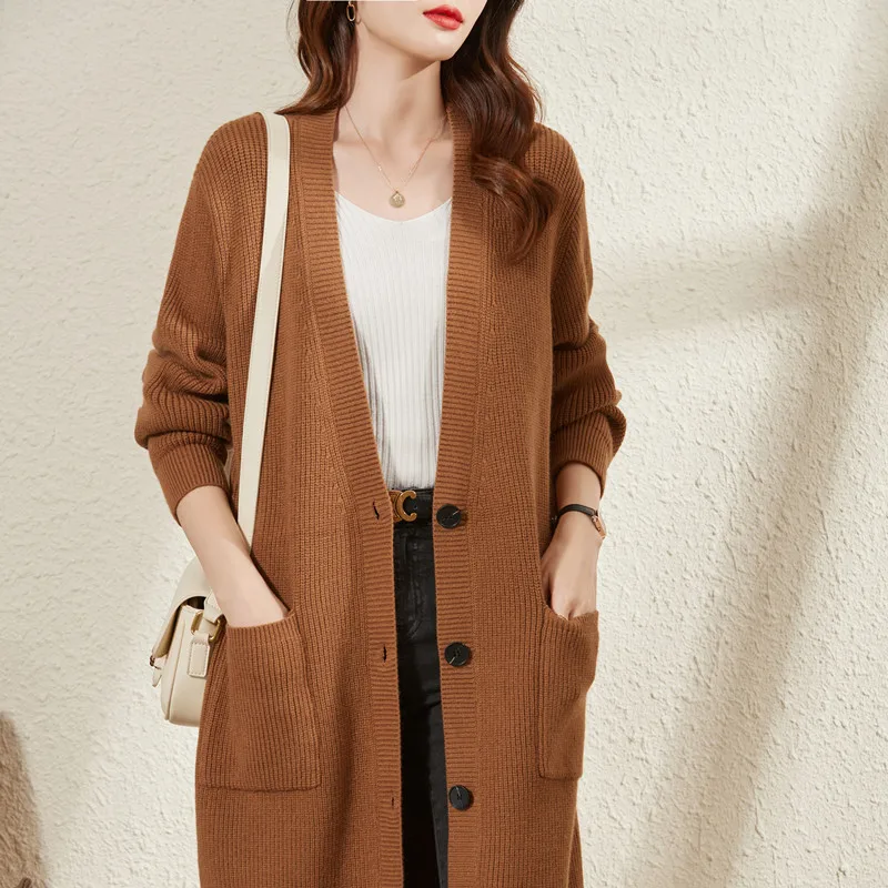 2022 Casual long cashmere coat women\'s top vintage loose thickened sweater coat solid color oversized pullover Korean fashion cl