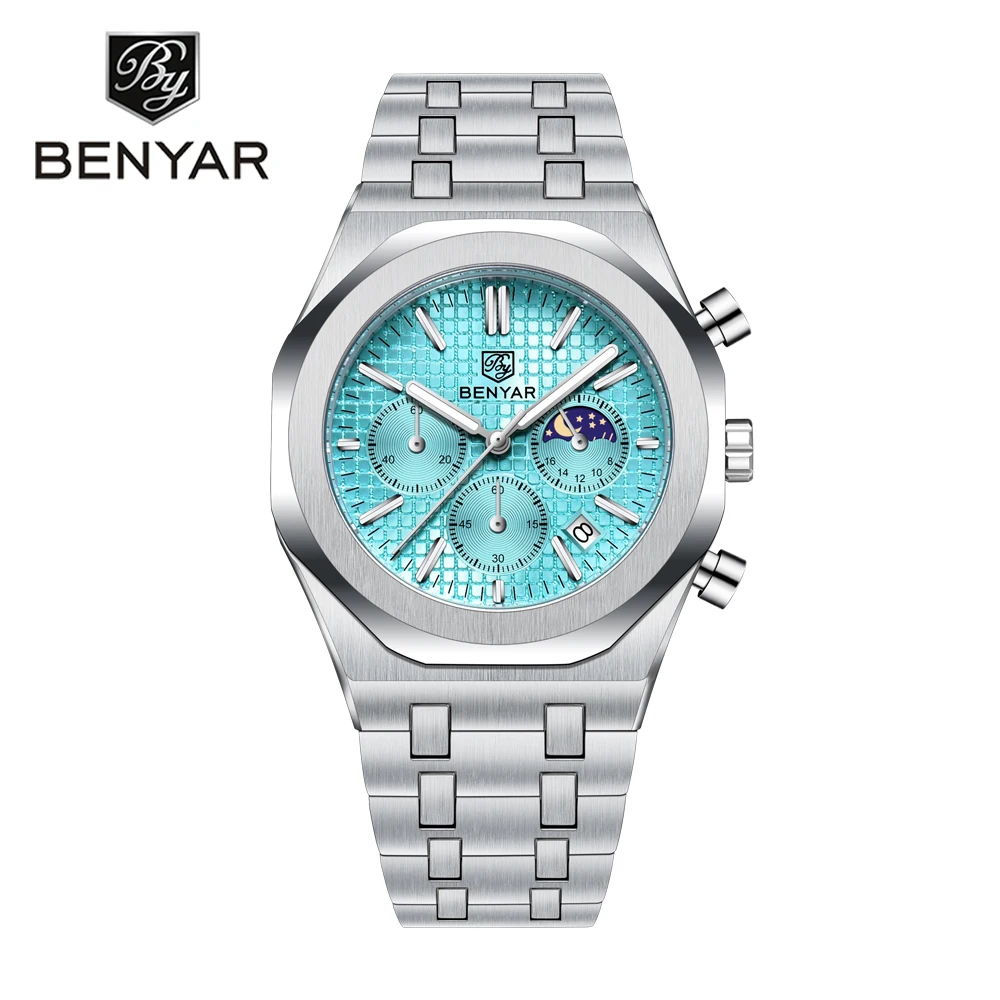 Men's Square Quartz Watch with Tiffany Blue Dial