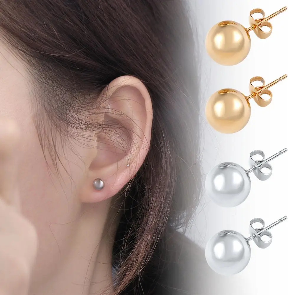 Korean Style Stainless Steel Earrings for Women Luxury Silver Gold Color Stud Earrings Small Ball Earings Fashion Jewelry