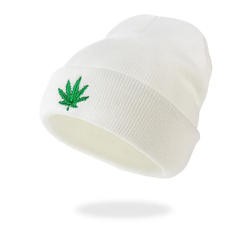 Winter Maple Leaf Woolen Hat Outdoor Fashion Hip Hop Street Dance Hat Men's and Women's Knitted Warm Hoodie