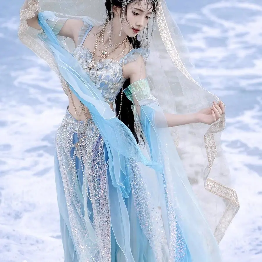 Modified Exotic Style Han Elements Embroidery Mermaid Princess Dance fairy cosplay party costume set New Elegance Hanfu dress