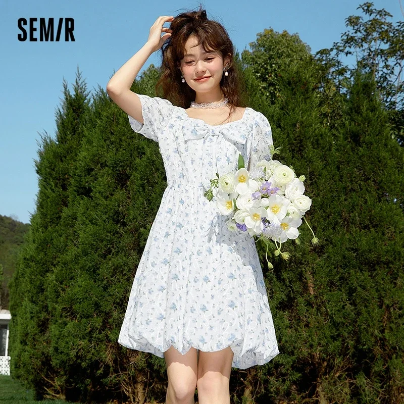 

Semir Dress Girl Bow Girl Feeling 2023 Summer New Love Fragmented Flower Bud Dress