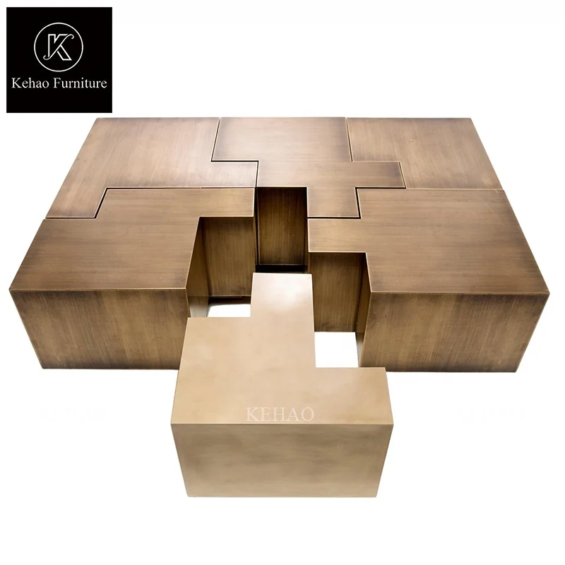 Modern Small square Split Center Table Gold Living Room Furniture Stainless Steel Coffee Table Light  Style Tables