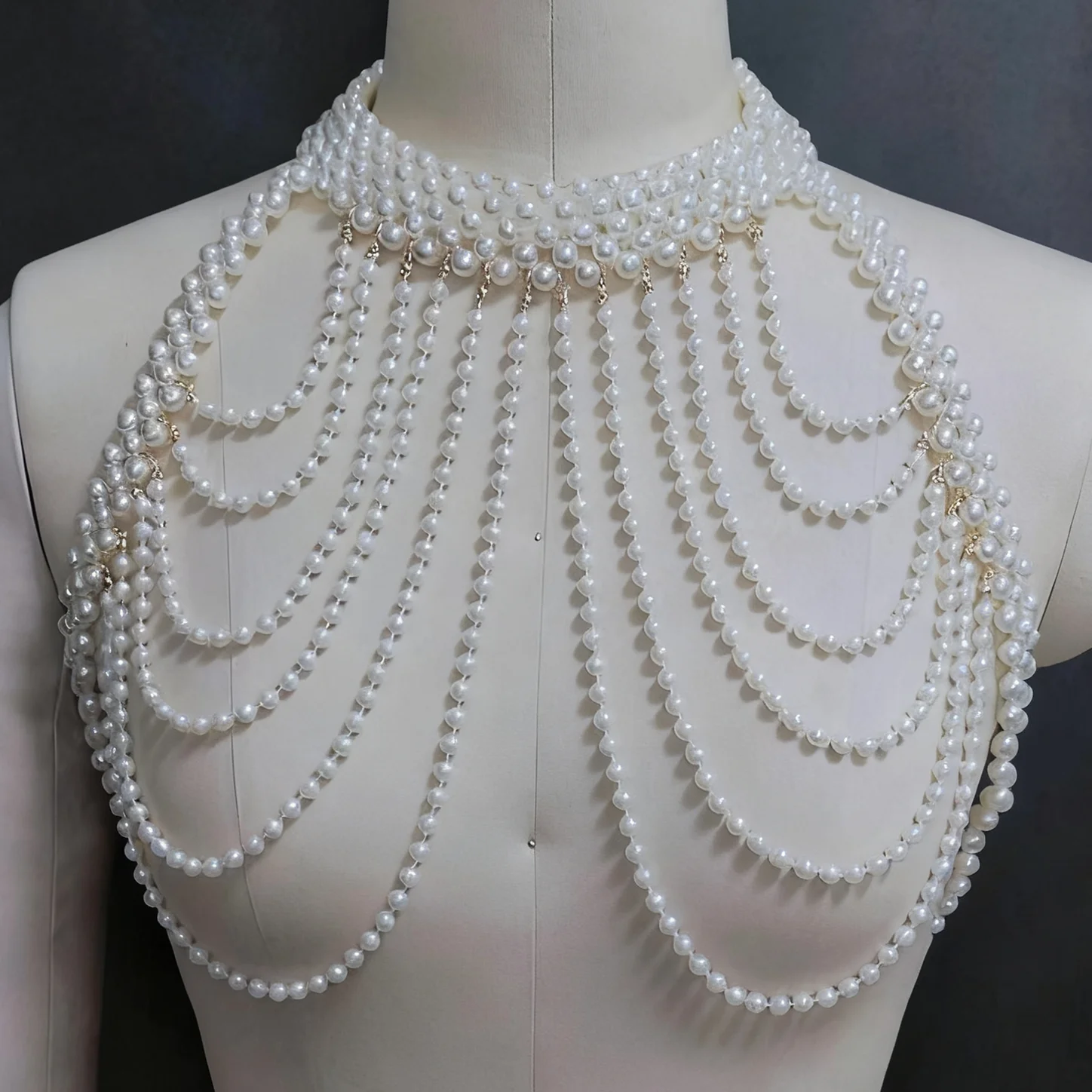 

Handcrafted Exaggerated European And American Pearl Bra Decoration Women's Body Chain Clothing Accessory