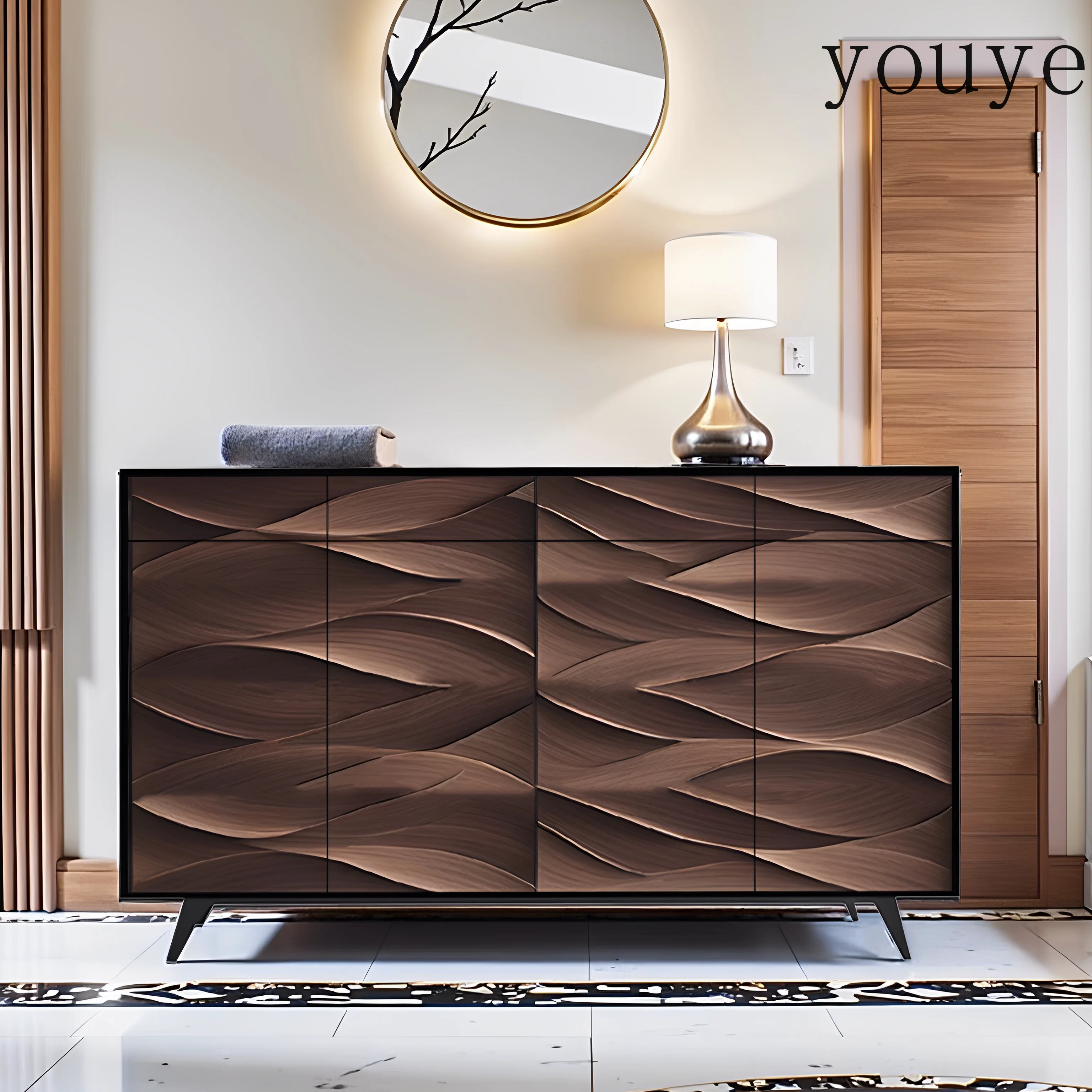 

Medieval high-end shoe cabinet household door porch cabinet new high-end retro storage wall integrated side cabinet