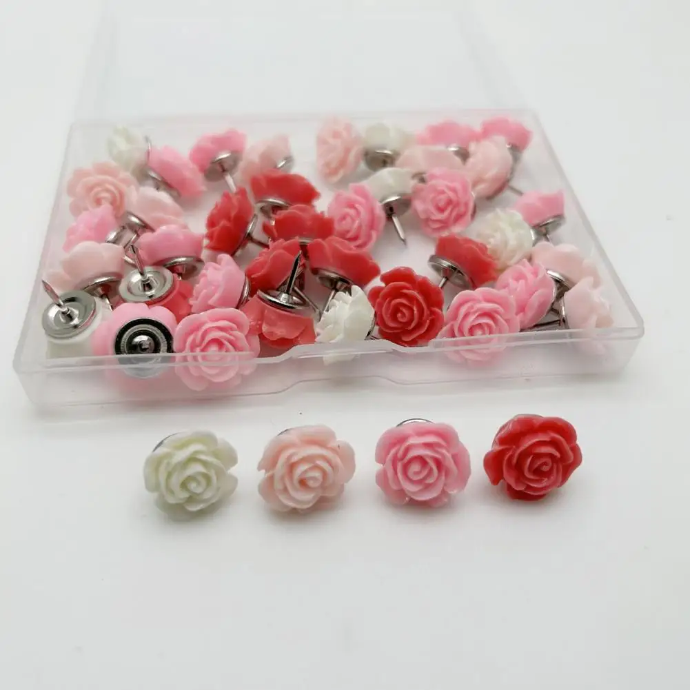 Rose Pin Flower Push Pins 40pcs Cute Flower Shape Rose Push Pins for Bulletin Boards Photos Maps Decorative for Office