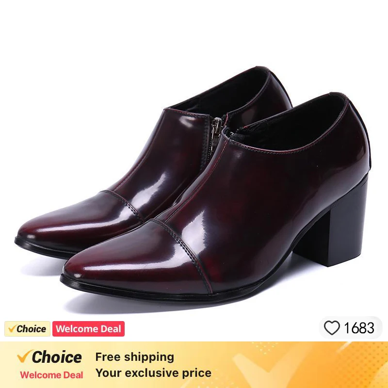 

Men's Red Leather Pointed Toe High Heel Stage Performance Shoes Fashion Designer Dress Footwear for Show Party or Special Event