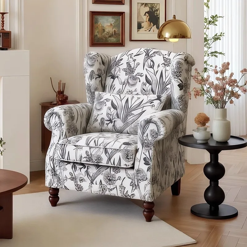 

American retro single sofa chair living room home tiger stool bedroom French casual fabric high backrest tiger chair