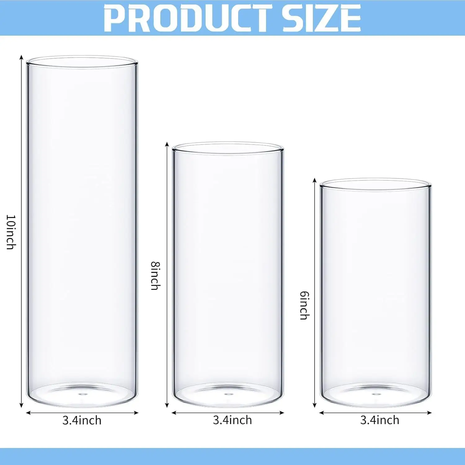 72 Pcs Cylinder Vases for 3.4''Diameter Tall Vase, 6'',8'',10'' Tall