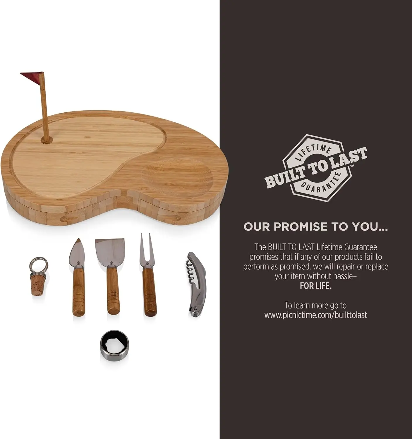 Bamboo Golf-Themed Cheese Board Set with Knives and Wine Tools