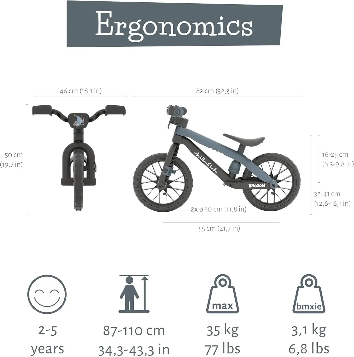 Rower Biegowy 12-calowy z Prawdziwymi Dźwiękami VROOM VROOOM dla Dzieci w Wieku 2-5 Lat, 12-calowe Bezdętkowe Opony Rubberskin, Regulowana S