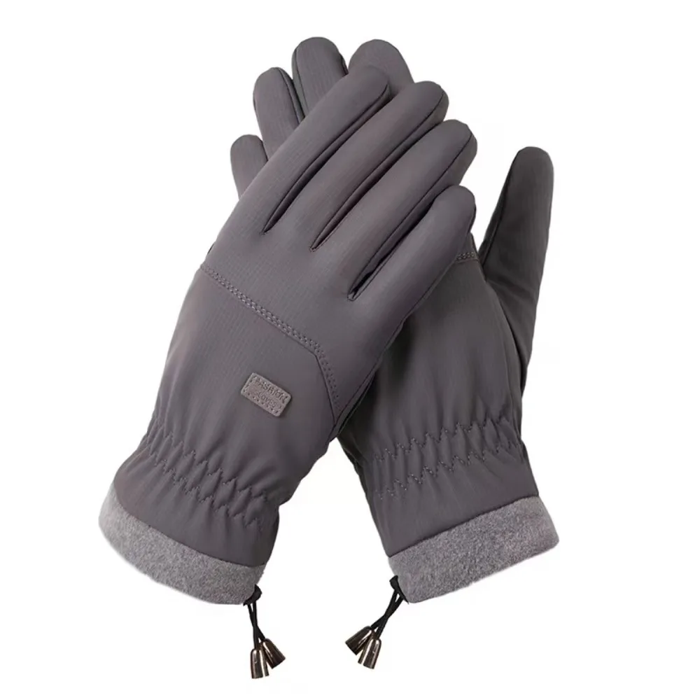 PP Cotton Skiing Gloves Drawstring Rope Soft Thickened Gloves Thread Embroidery Woven Fabric Waterproof Mittens Autumn