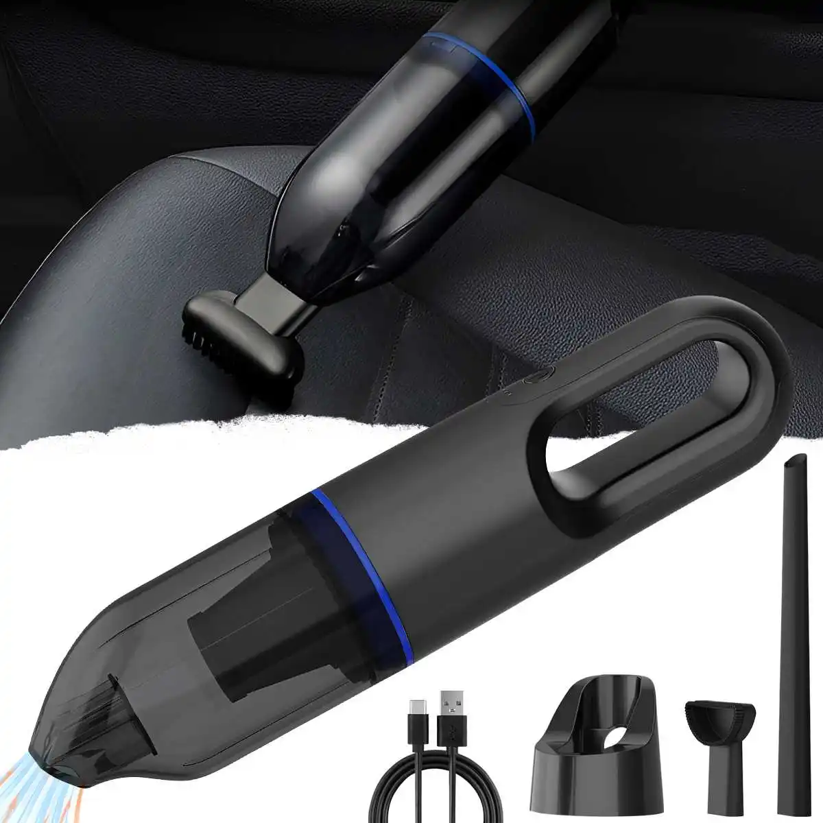 Car Mounted Vacuum Cleaner Wireless Charging High-Power Strong Suction Dual-Purpose Small Car Vacuum Cleaner For Household Use