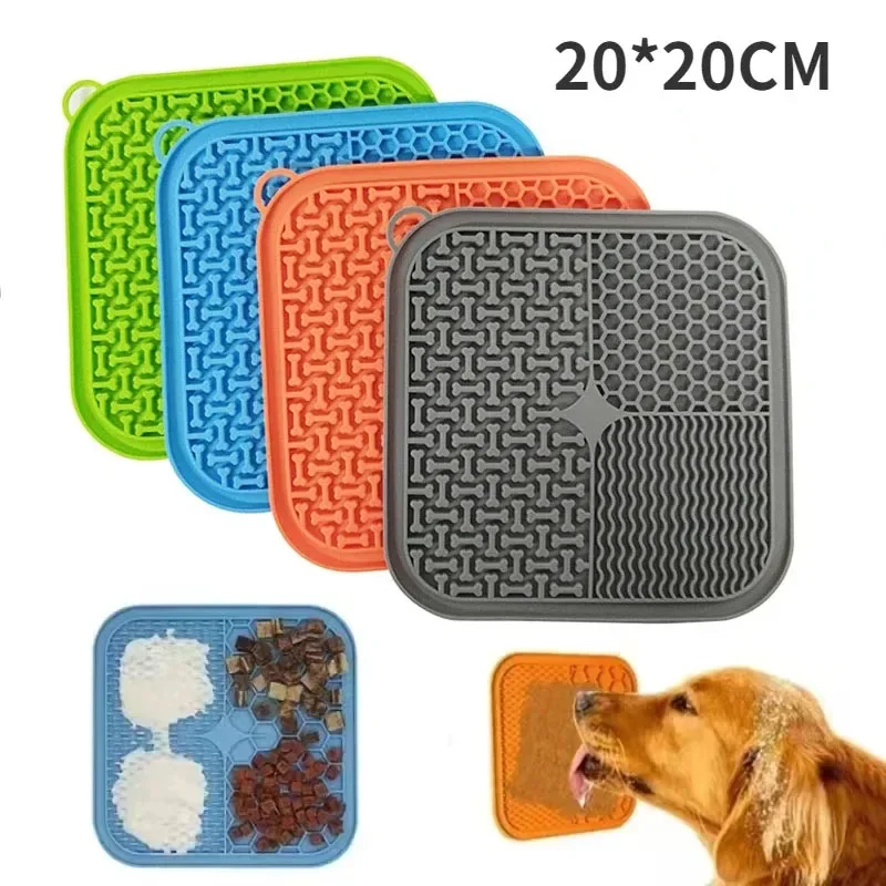 20*20CM Dog Bowl New Silicone Licking Pad Pet Dog Lick Pad Bath Peanut Butter Slow Eating Licking Feeder Cats Lickmat Feeding