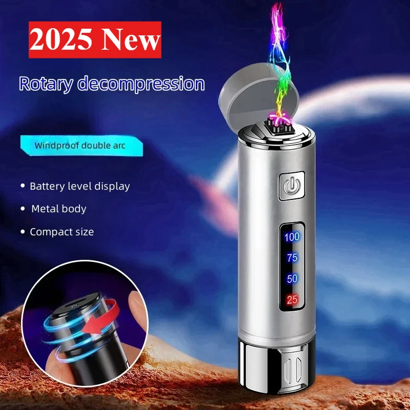 New Double Arc Lighter Metal Material Rotary Decompression Portable Portable Lighters Men's Smoking Accessories Gifts