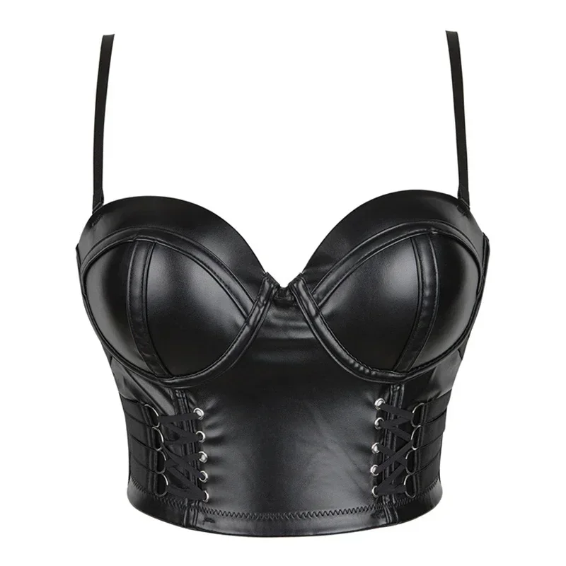 Women's PU Leather Bustiers Tight Corset Waist Trainer Corset Sexy Black PU Leather Shapewear Tops Women's Waist Trainer Corset