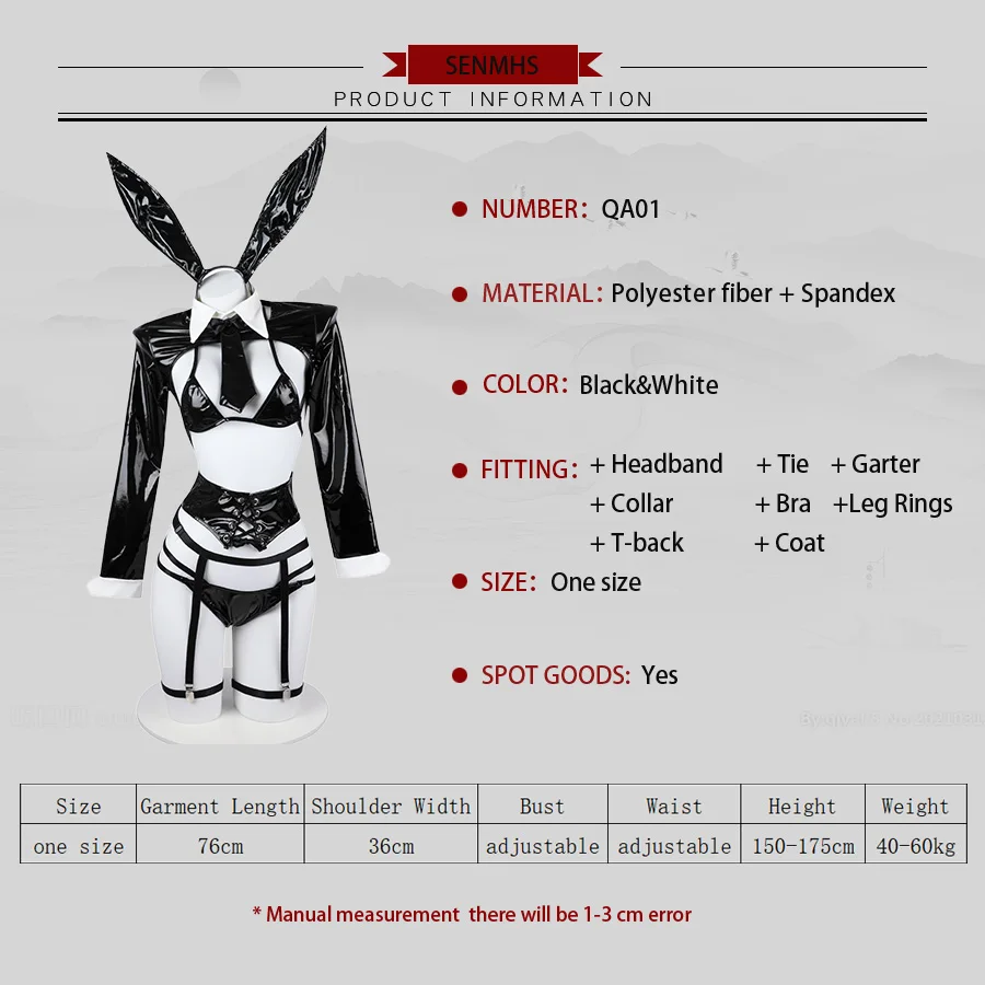 GENMHS-Anime Bunny Cosplay Costumes pour femmes, Design original, Jarretière gothique, EnvironHollow Out, Cuir verni noir, Lingerie 7.0