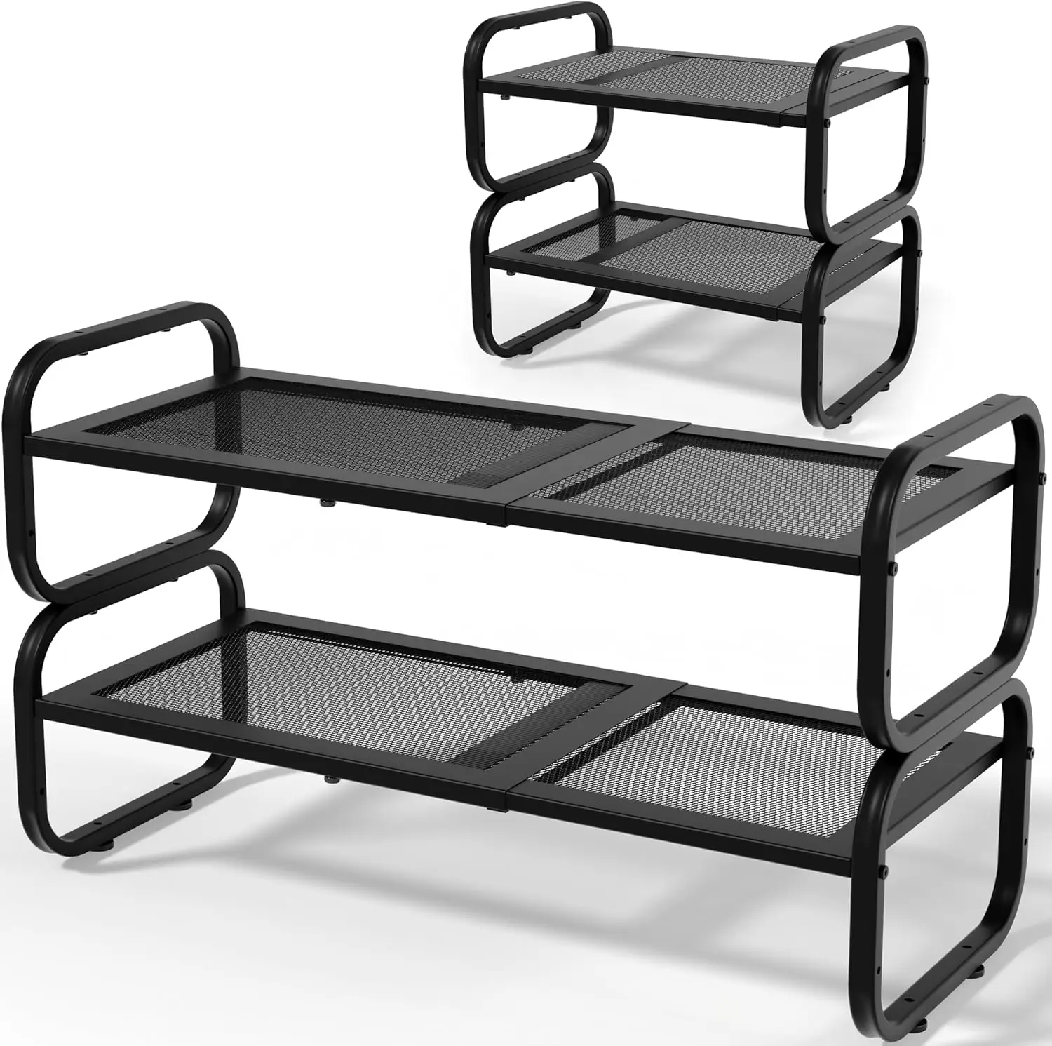 

Expandable 2-Tier Metal Shoe Rack - Adjustable Stackable Organizer for Closet, Entryway, Garage Storage