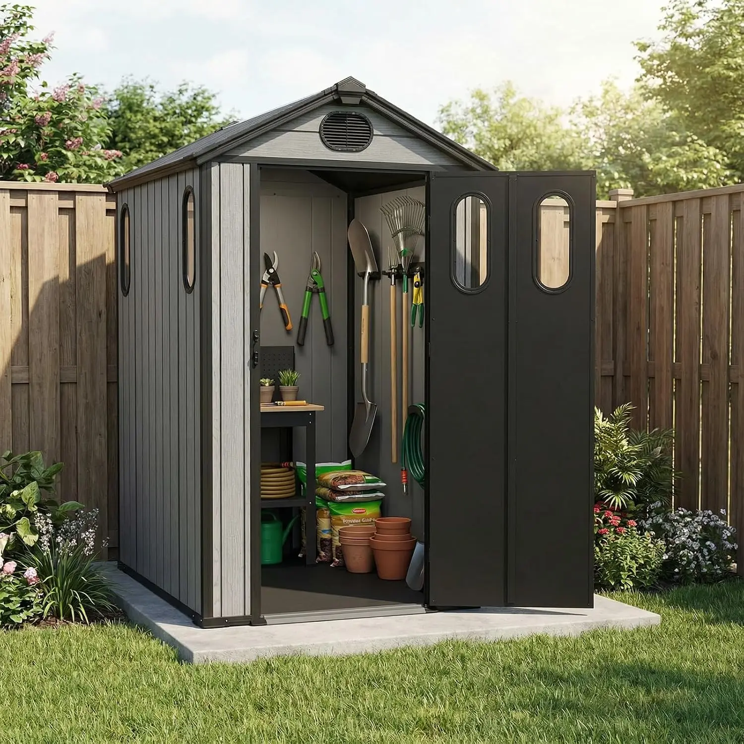 Outdoor Resin Storage Shed 4.2x5.2FT Weatherproof Tool House Garden Patio Backyard, Customized