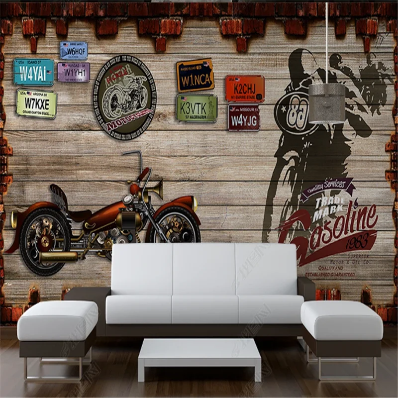 

American Retro Motorcycle Bar Wallpapers Industrial Decoration Restaurant Tooling Background Mural Wall Paper papel de parede