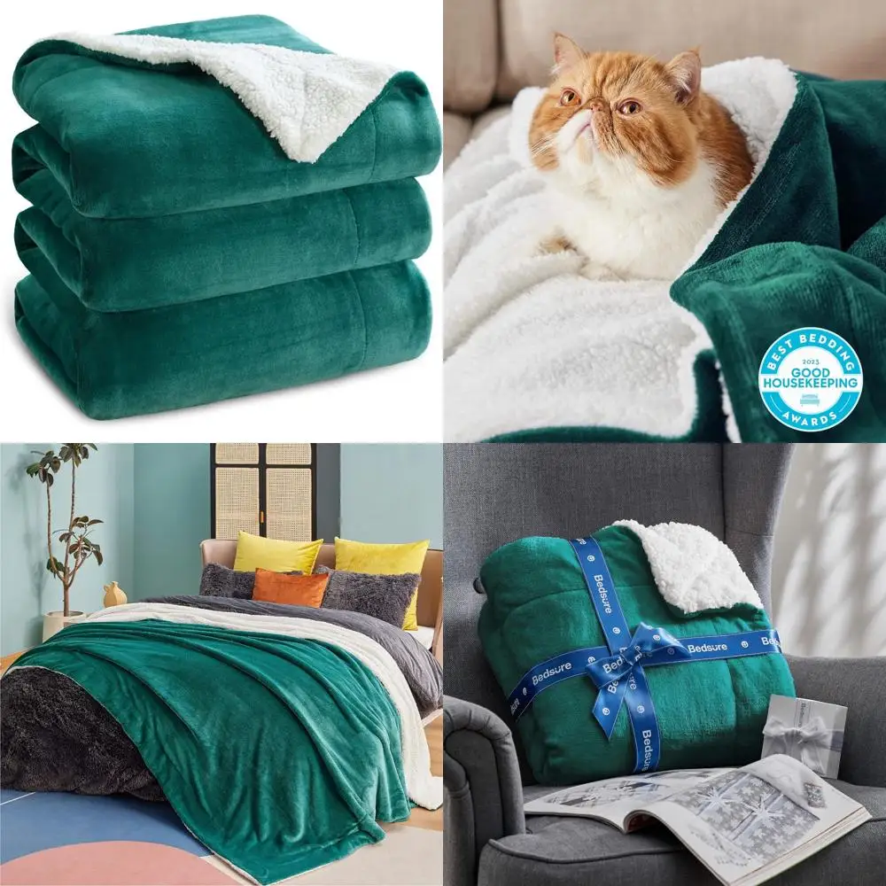 

Флисовое одеяло из шерпы King Size — плюшевое теплое одеяло для мужчин и женщин, лесной зеленый, 108x90 дюймов