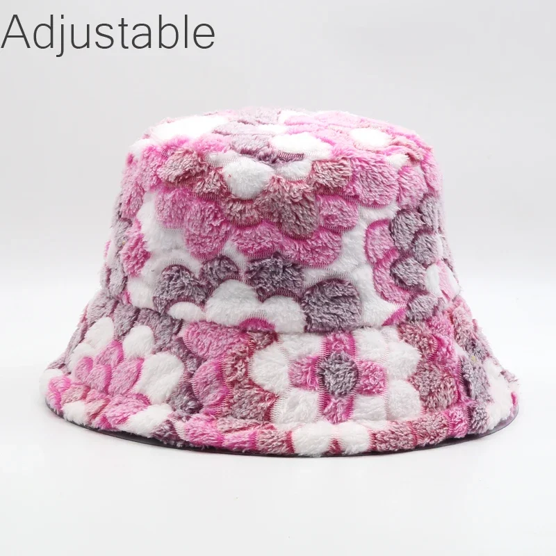2022 Luxury Faux Fur Bucket Hat Woman Men Fluffy Colorful Print Tie-dye Plush Velvet Fisherman Winter Hat Thic Warm Bob Panama