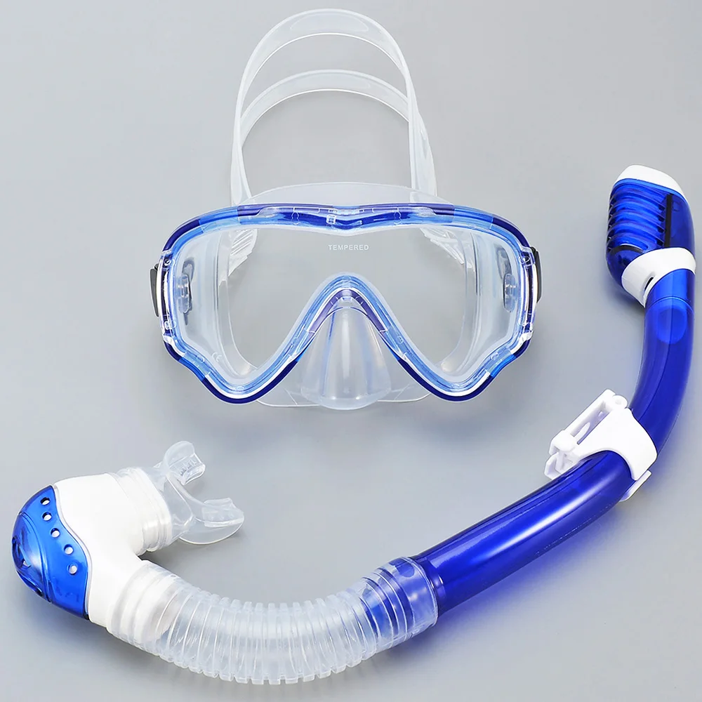 Kids Diving Mask Snorkel Set Swimming Goggles Tempered Glass Panoramic View Anti-Leak Anti-Fog Training Dry Top Youth Boys Girls