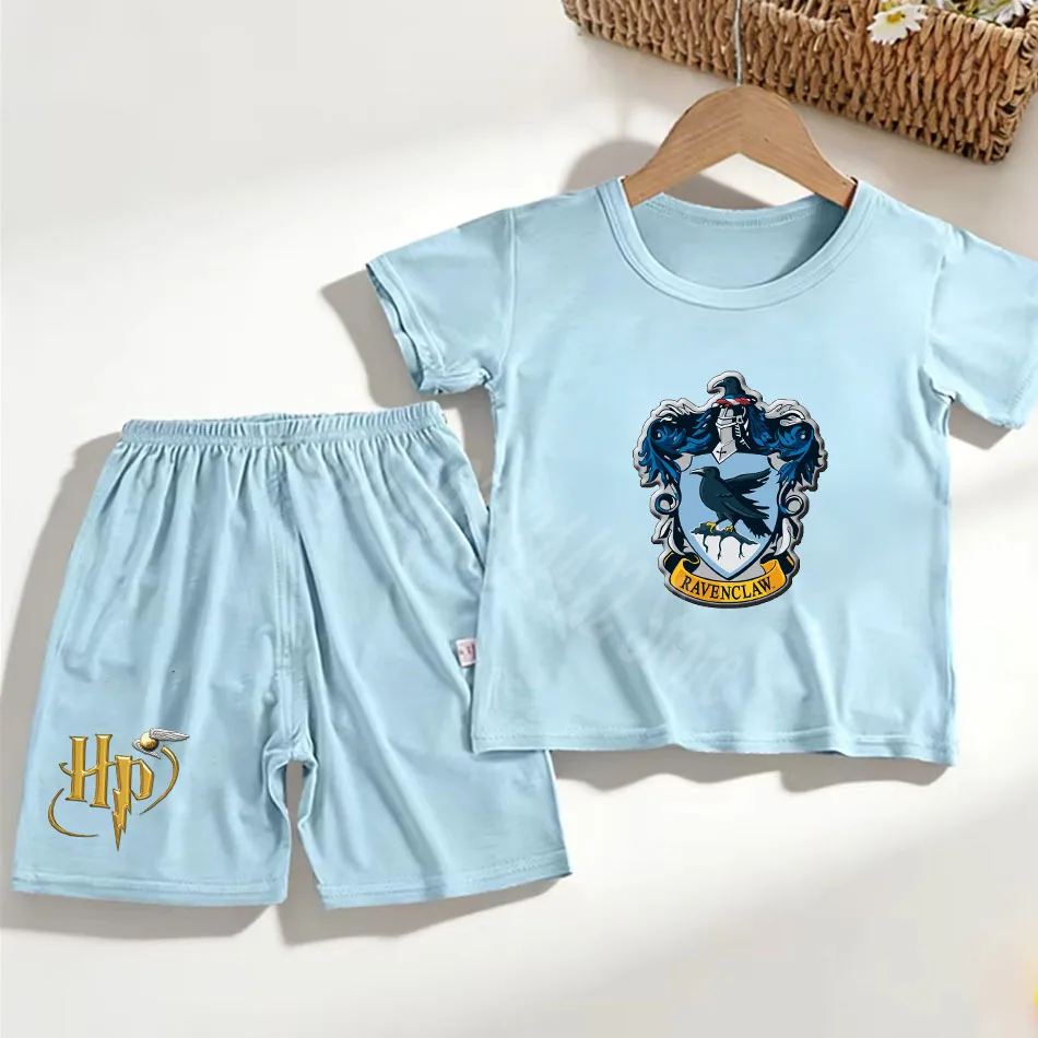 Magic School Clothes Summer Clothing Cartoon Anime Harries Casual Sports Suit T Shirt Pants Shorts and Pajamas 2pcs Set Gift