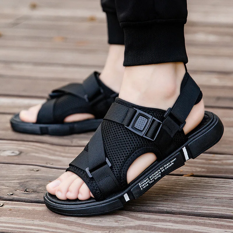 Sandálias de praia de tecido antiderrapante masculinas, sandálias de gladiador masculinas, sapatos baixos casuais, confortáveis, macias, de alta qualidade