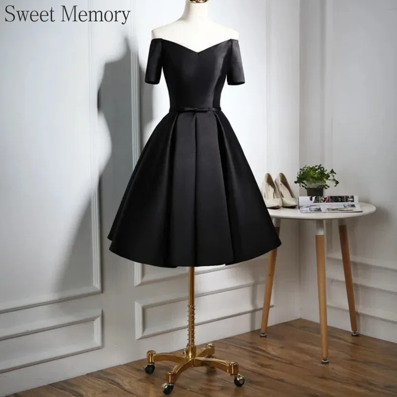 A87 Customize Sweet Memory Short Black Evening Dress Satin Corset Back Bespoke Occasion Dresses Christmas Party Prom Gown