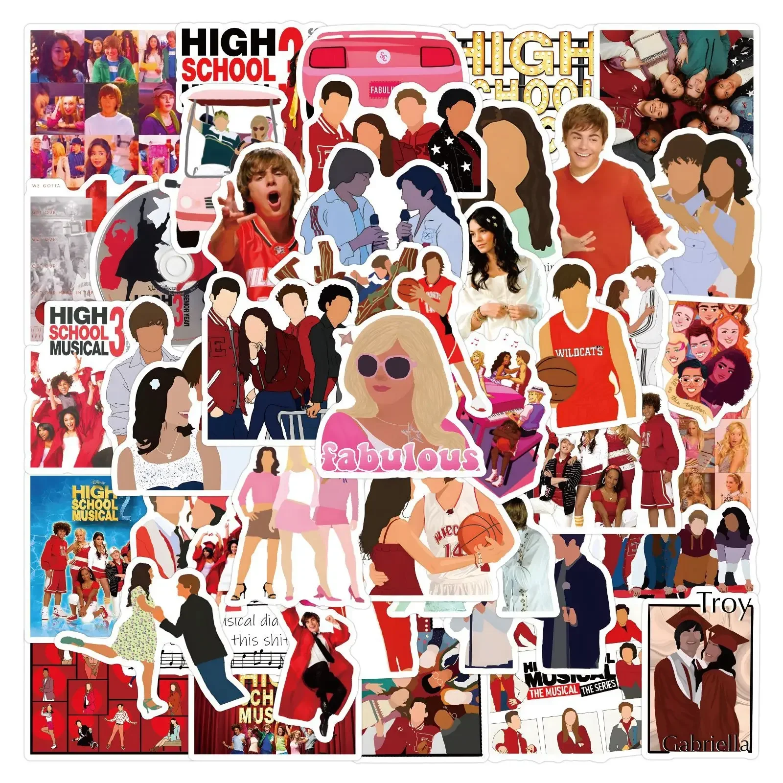 

55PCS High School Musical Stickers Funny Movie Decals Scrapbook Luggage Laptop Guitar Bike Skateboard Cartoon Sticker Toys Gifts